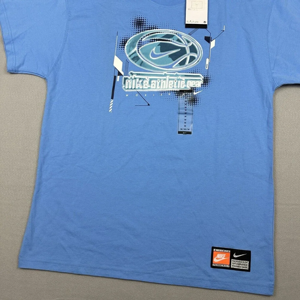 Nike Shirt Men Medium Blue Graphic Tee Athletic Gear Worldwide Short Sleeve M *